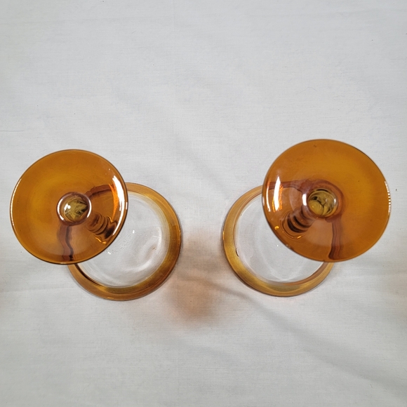 Set Of 2 Mexican Hand Blown Amber Clear Glass 6" tall Margherita Martini - Picture 4 of 7